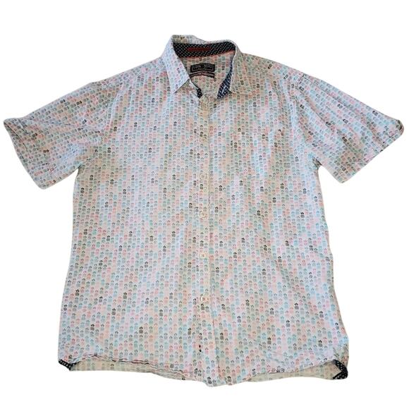 2/$30 LON NYC Cream with Multicolored Pineapple Print Button Down Size S - Picture 1 of 6